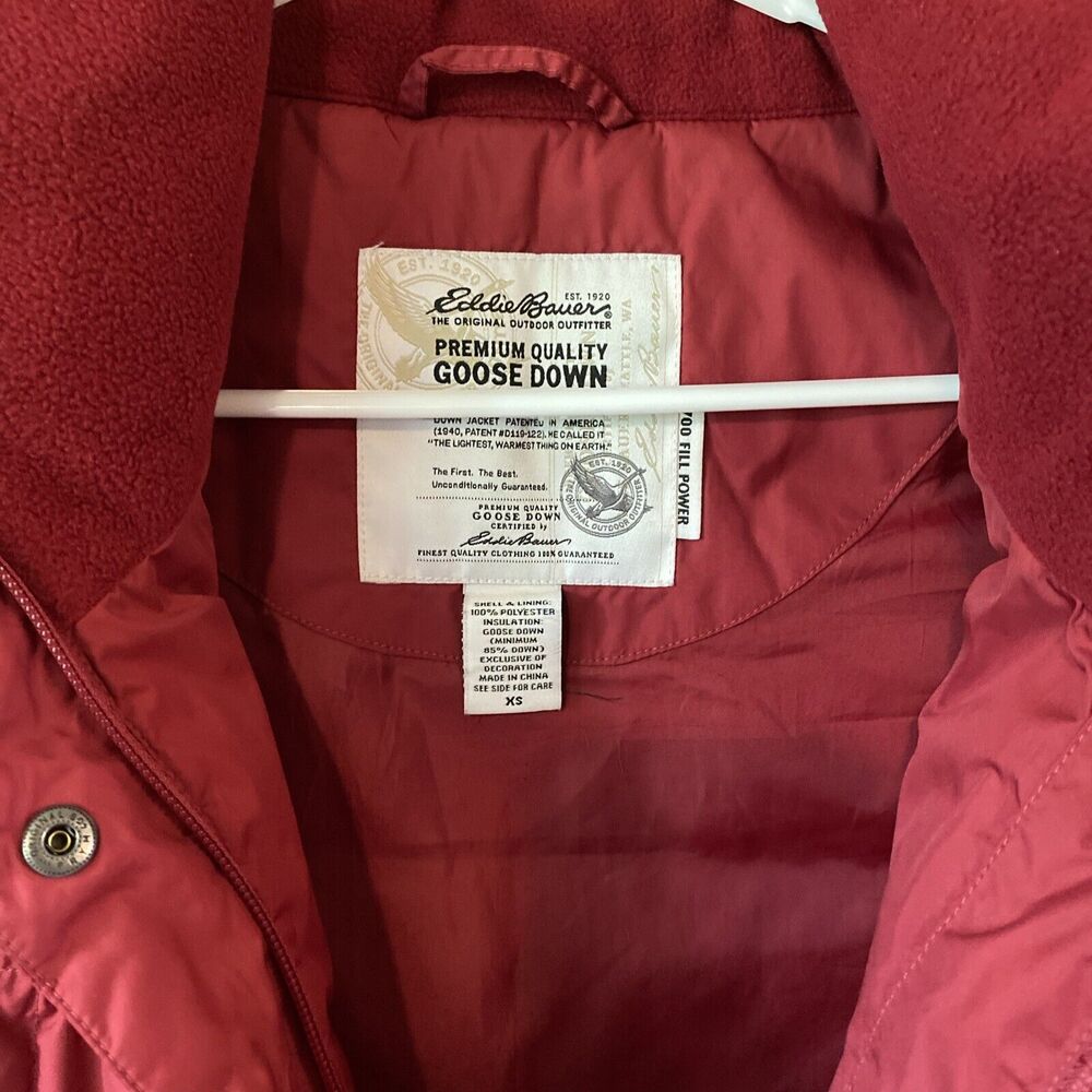 Eddie Bauer Goose Down Vest Size XS Red Zip Buttons Straps Pockets 700 Fill - Picture 6 of 12